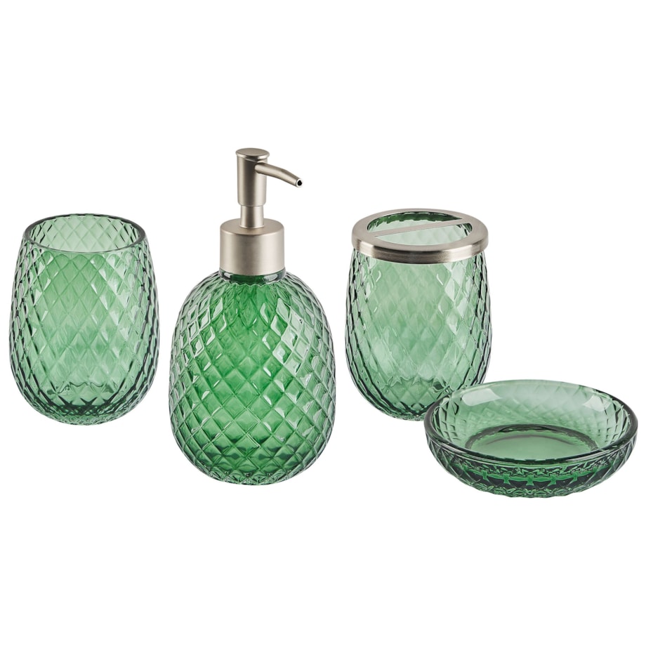 4-częściowy zestaw akcesoriów łazienkowych szklany zielony CANOA