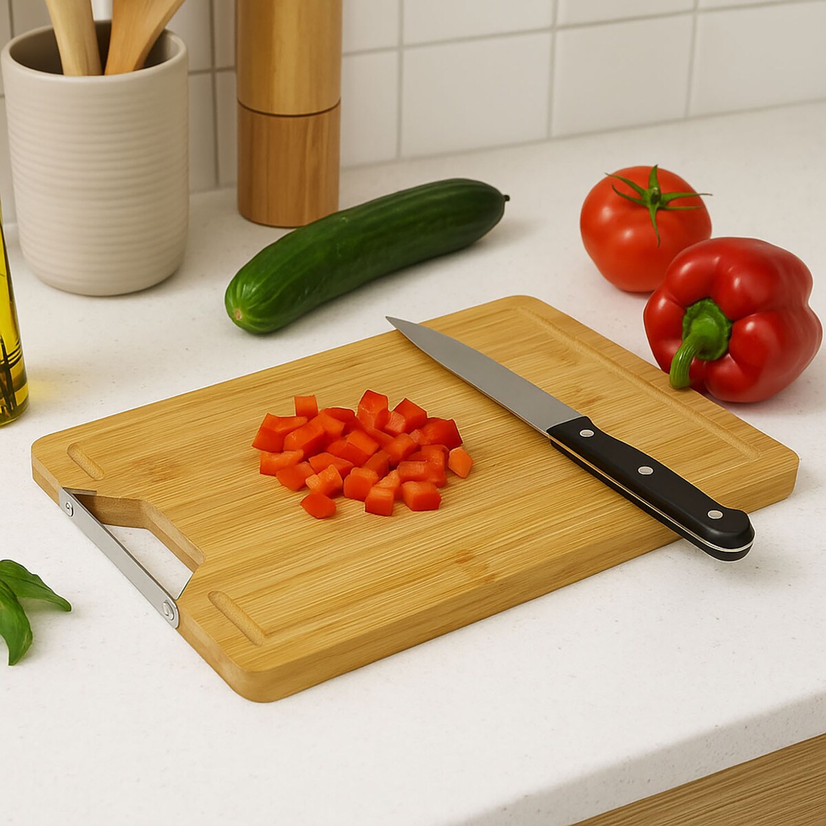 Deska kuchenna do krojenia, bambusowa, z metalowym uchwytem, Kesper