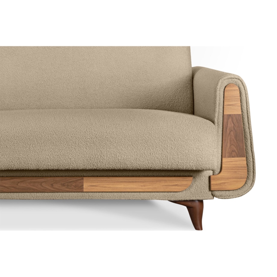 KONSIMO GUSTAVO Sofa trzyosobowa wykonana z beżowej tkaniny boucle