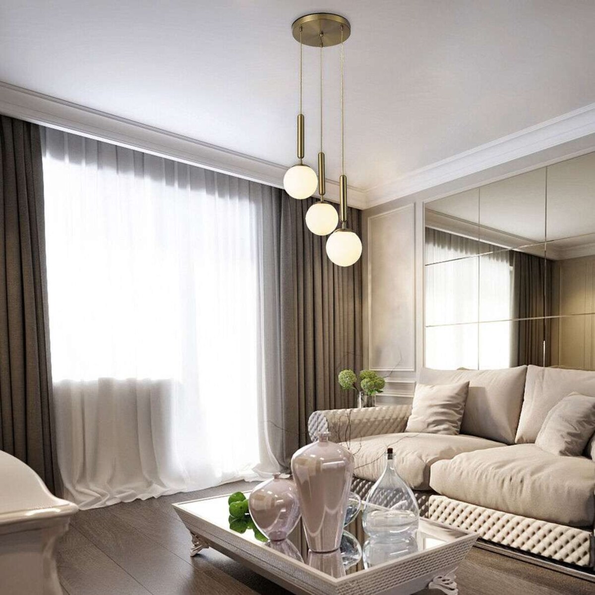 Wisząca LAMPA modernistyczna DIVINA 5353 Rabalux szklana OPRAWA kaskada ZWIS kule balls złote białe