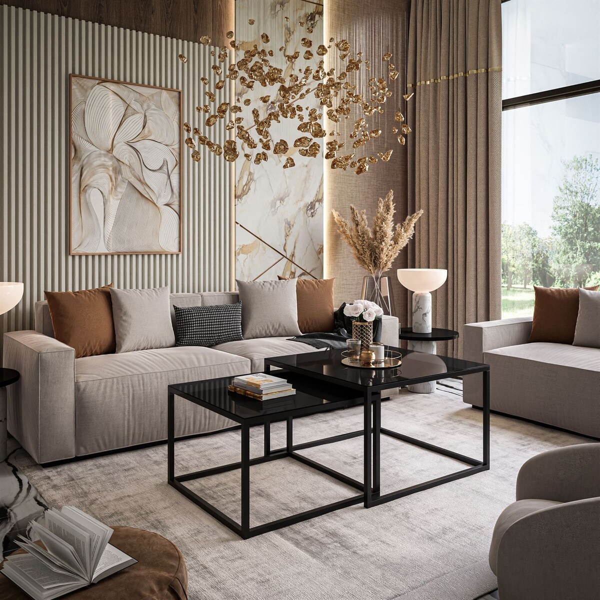 Okrągły kawowy YOSHI 2w1 czarne szkło 35/41 cm