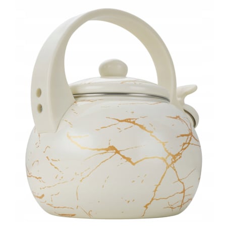 Czajnik Emaliowany Retro 2.2L Z Gwizdkiem Stal Węglowa Biały Indukcja Gaz