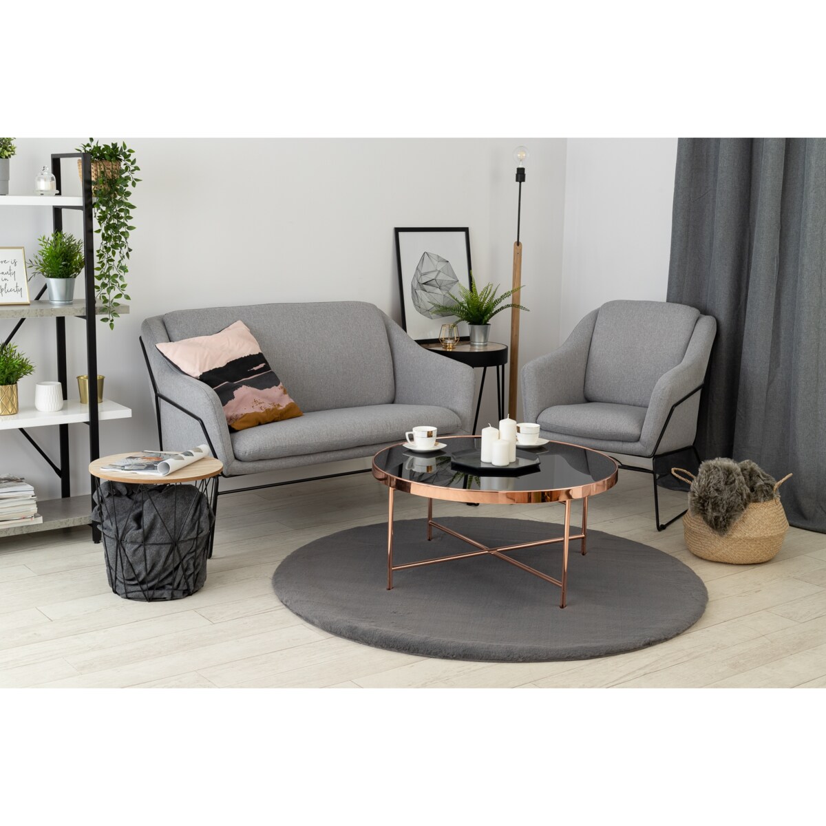 Dywan BUNNY koło antracyt IMITACJA FUTRA koło 80 cm