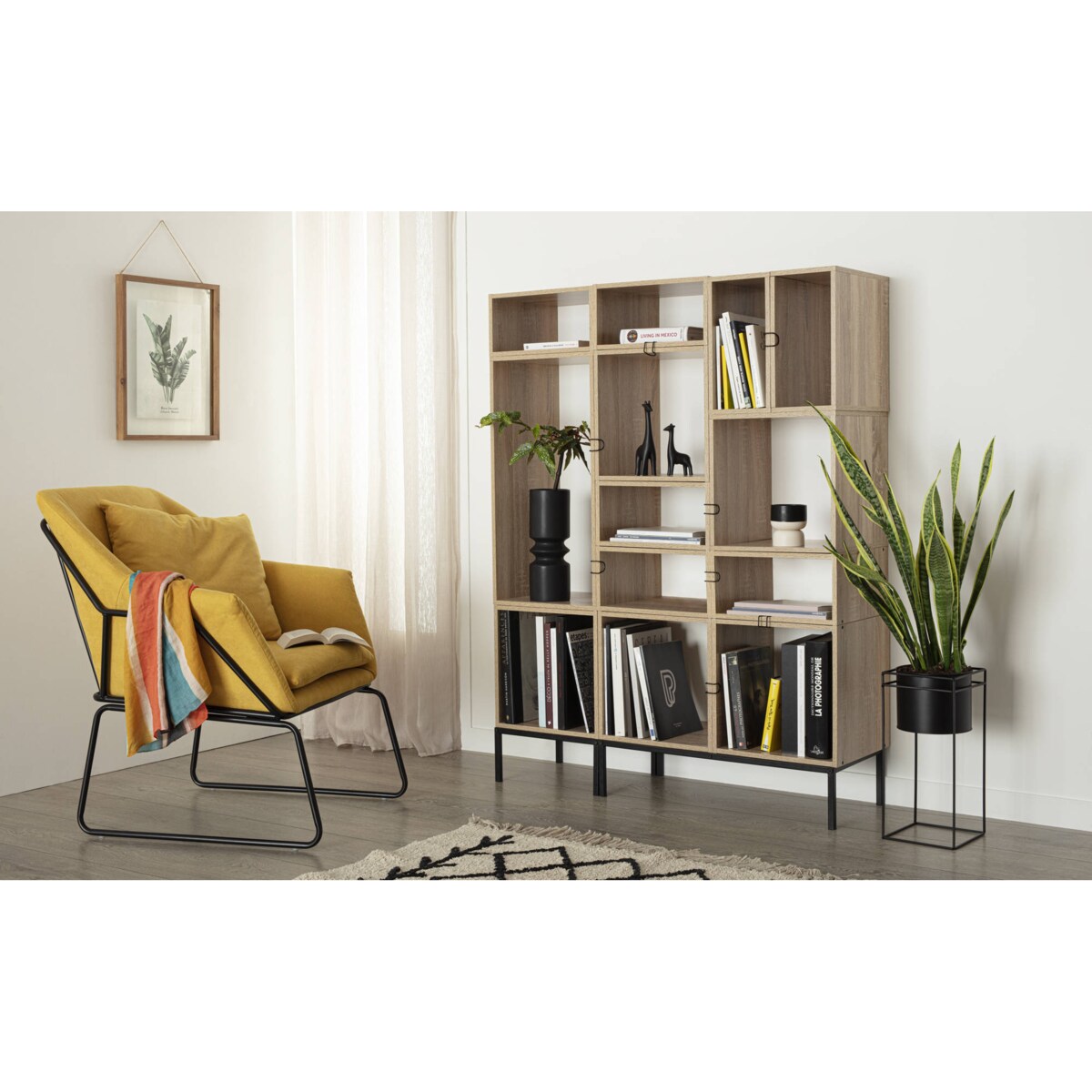 Półka dekoracyjna stojąca, prostokątna, biała, 6 przegród, 68 cm x 100,5 cm