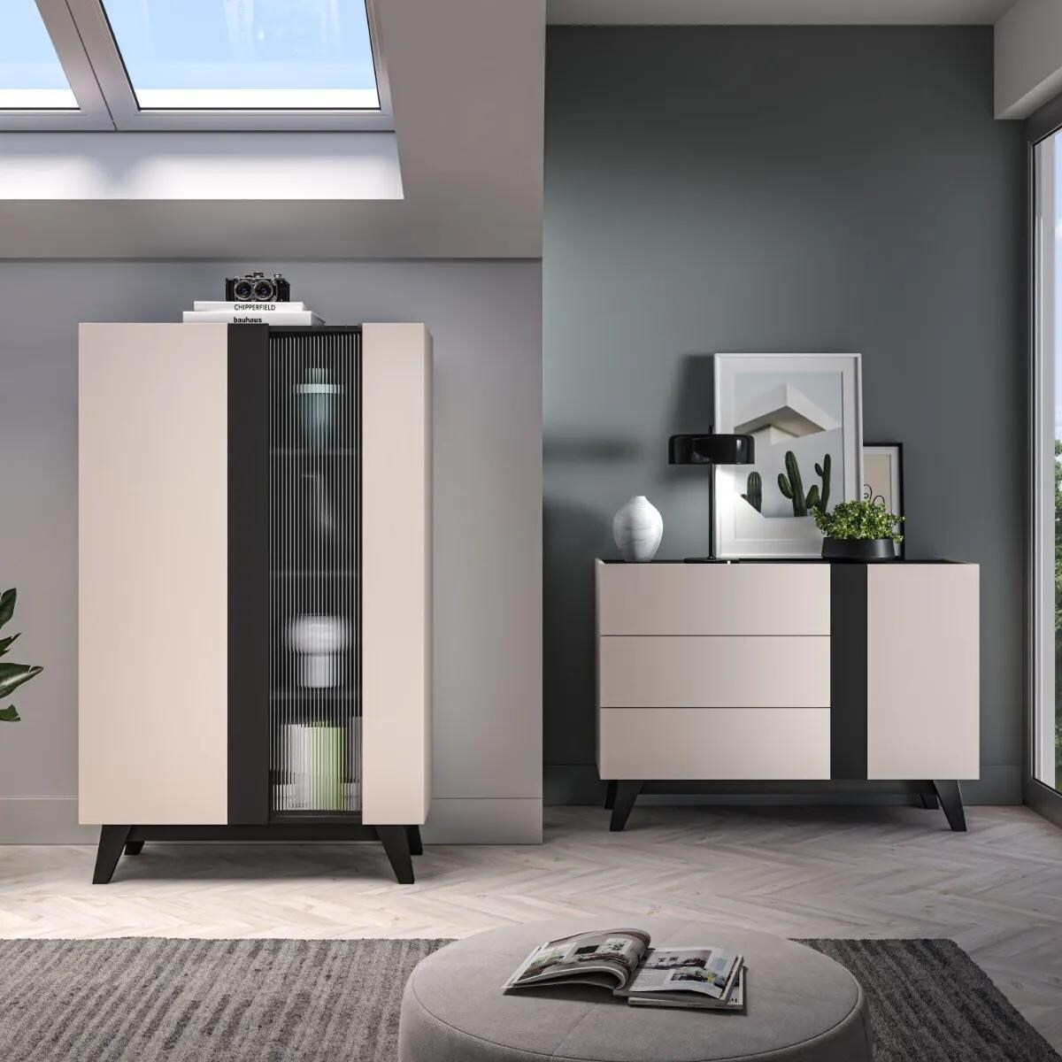 Witryna wysoka FREYA 02 2D kaszmirowa/czarna