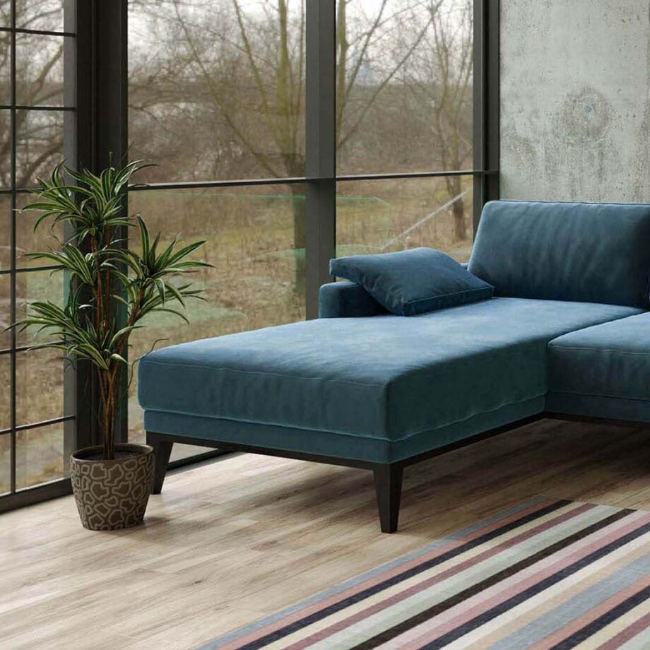 Sofa narożna Musso - ciemnogranatowa z pikowanym siedziskiem