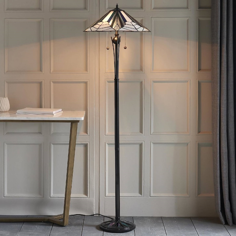 Stojąca lampa Tiffany Astoria 63934 Endon witraż włącznik czarny
