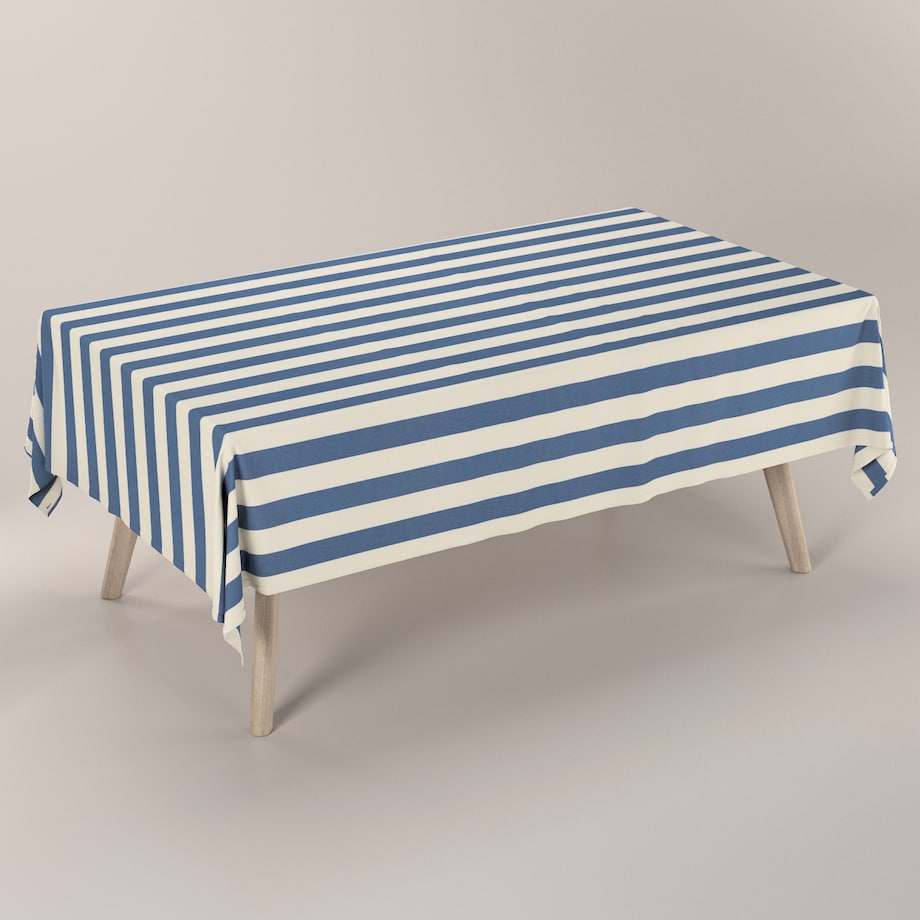 Obrus prostokątny 130 x 130 cm niebiesko-białe pionowe pasy (5,5cm)