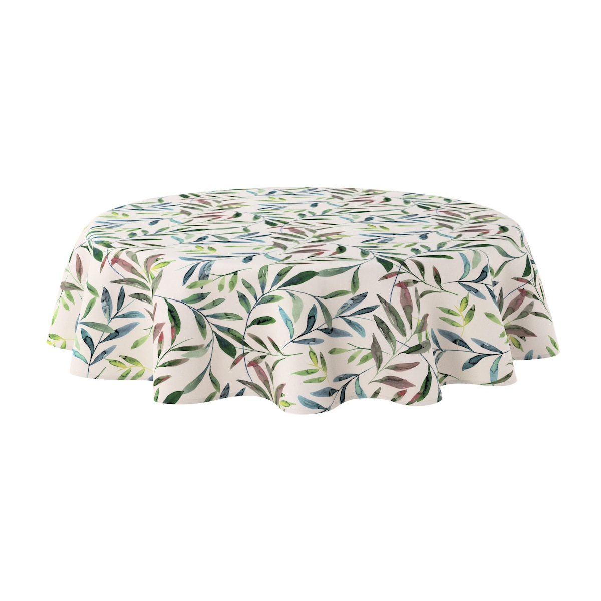 Obrus okrągły 160 x 160 cm zielone gałązki na białym tle