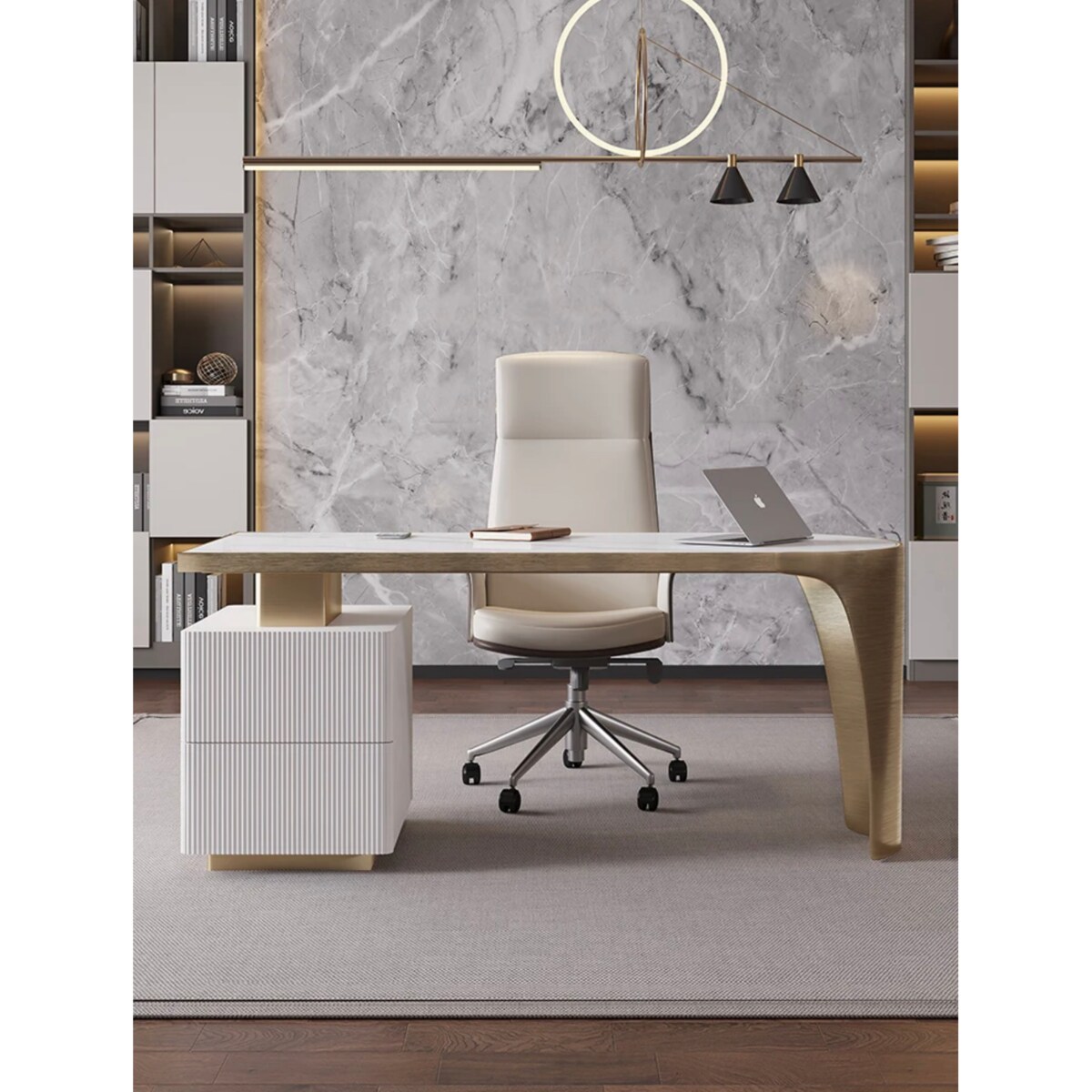 Białe - złote biurko ze stali nierdzewnej Matrix Premium 140x70x75