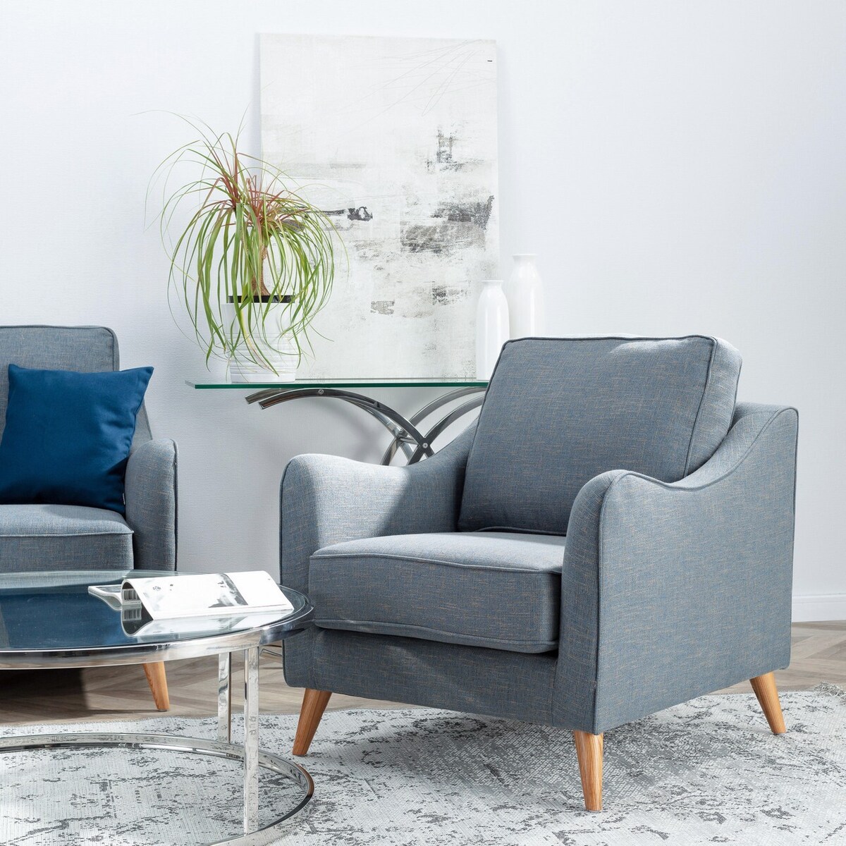 Fotel Venuste denim blue/brown, 78 x 90 x 90 cm