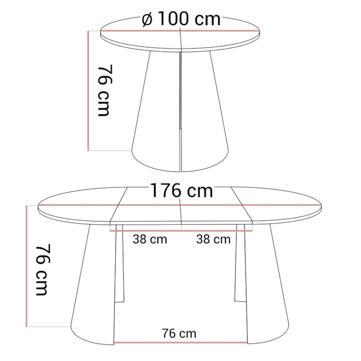 Okrągły stół rozkładany LAVA, średnica 100cm, biały / Black Pietra Grigia