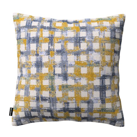 Poszewka Kinga na poduszkę 50x50 niebiesko-żółta krata na kremowym tle