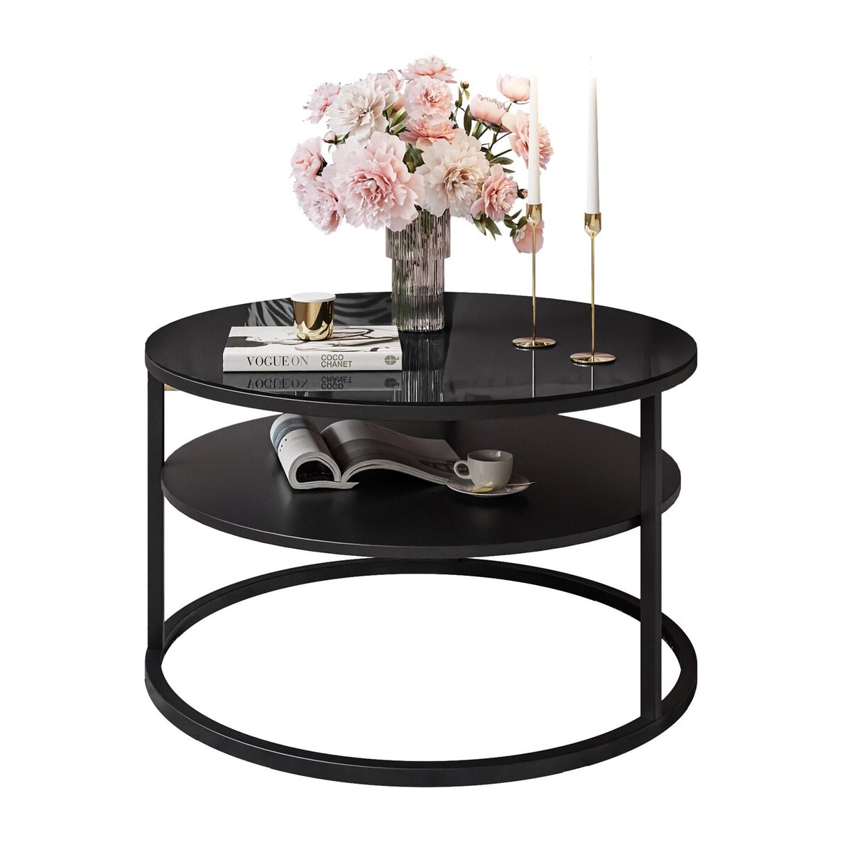 Stolik kawowy CIRI z półką czarne szkło