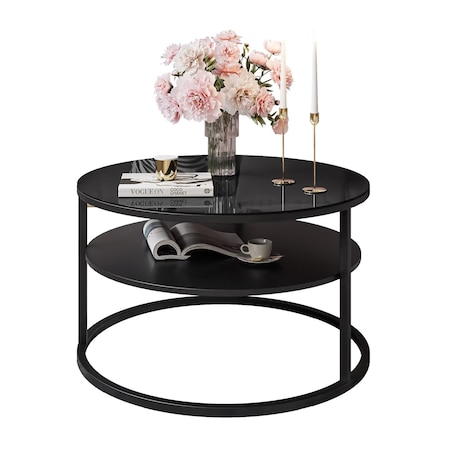 Stolik kawowy CIRI z półką czarne szkło