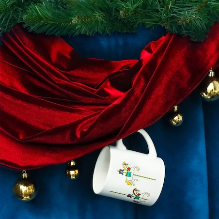 Ceramiczny kubek "Świąteczna Karuzela" ozdobiony uroczym, zimowym motywem. Prezent upominek na mikołaja święta gwiazdkę dla faceta taty mamy męża koleżanki przyjaciółki kobiety dziadka dziewczyny babc