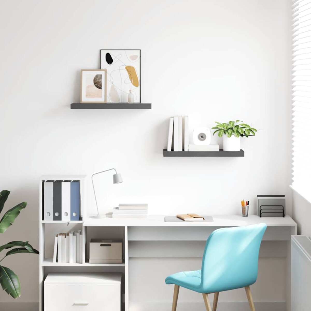 vidaXL Półki ścienne, 2 szt., wysoki połysk, szare, 60x23,5x3,8cm, MDF