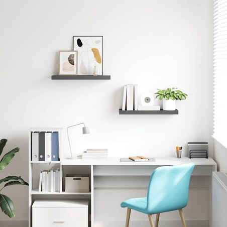 vidaXL Półki ścienne, 2 szt., wysoki połysk, szare, 60x23,5x3,8cm, MDF