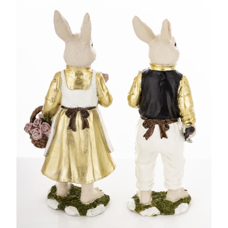 Dekoracja - para królików 21,5x7,5x6 i 22x10x7 cm FRODO z koszem róż
