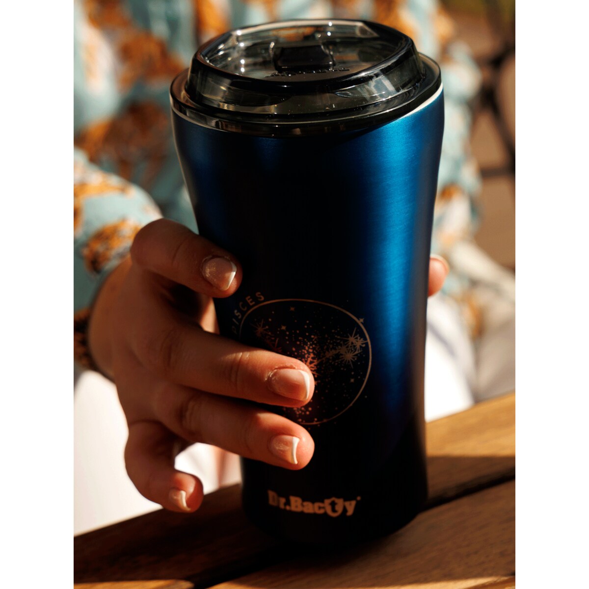 Kubek termiczny na kawę Dr.Bacty Apollo 2.0 "Ryby" - 360 ml - Monaco Blue