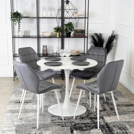 Krzesło Z Białymi Nogami Welurowe Tapicerowane Do Jadalni Szare LUCKY