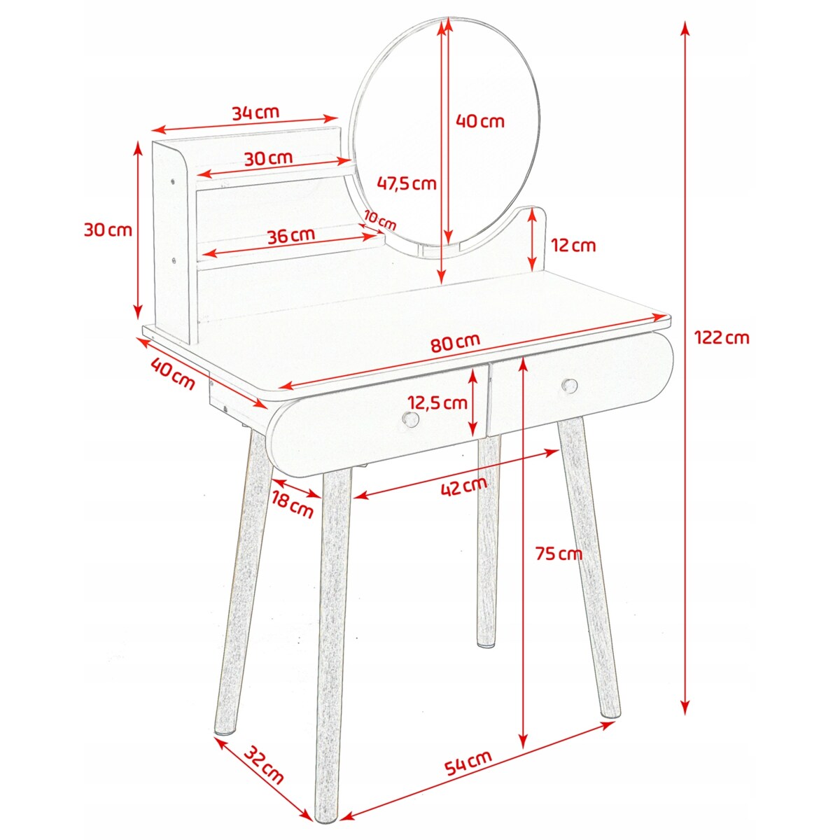 Toaletka z lustrem SCANDI kosmetyczna skandynawska