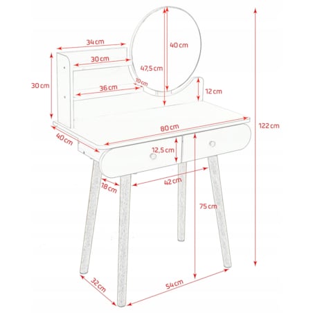 Toaletka z lustrem SCANDI kosmetyczna skandynawska