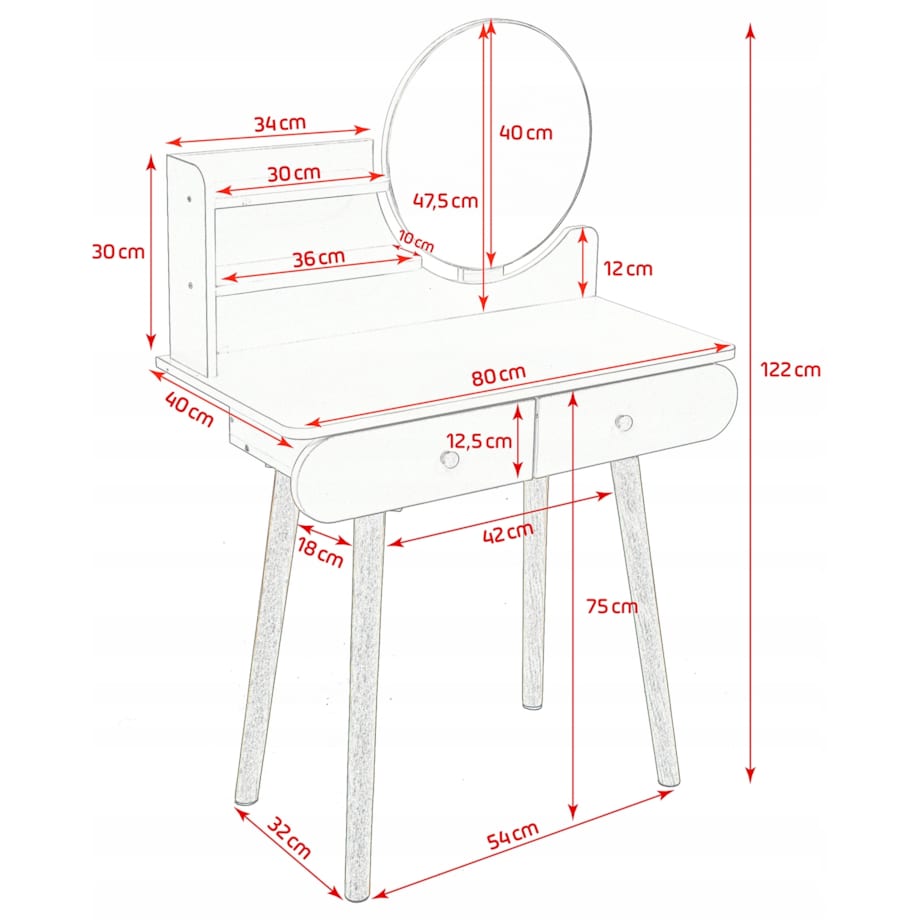 Toaletka z lustrem SCANDI kosmetyczna skandynawska