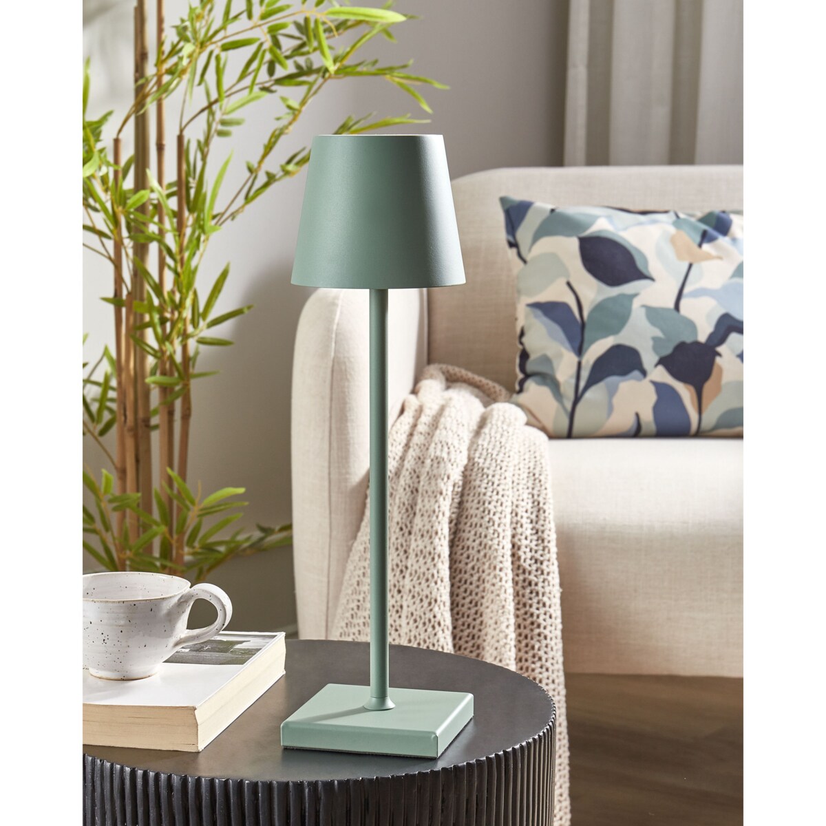 Bezprzewodowa lampa stołowa metalowa zielona BACEIRO