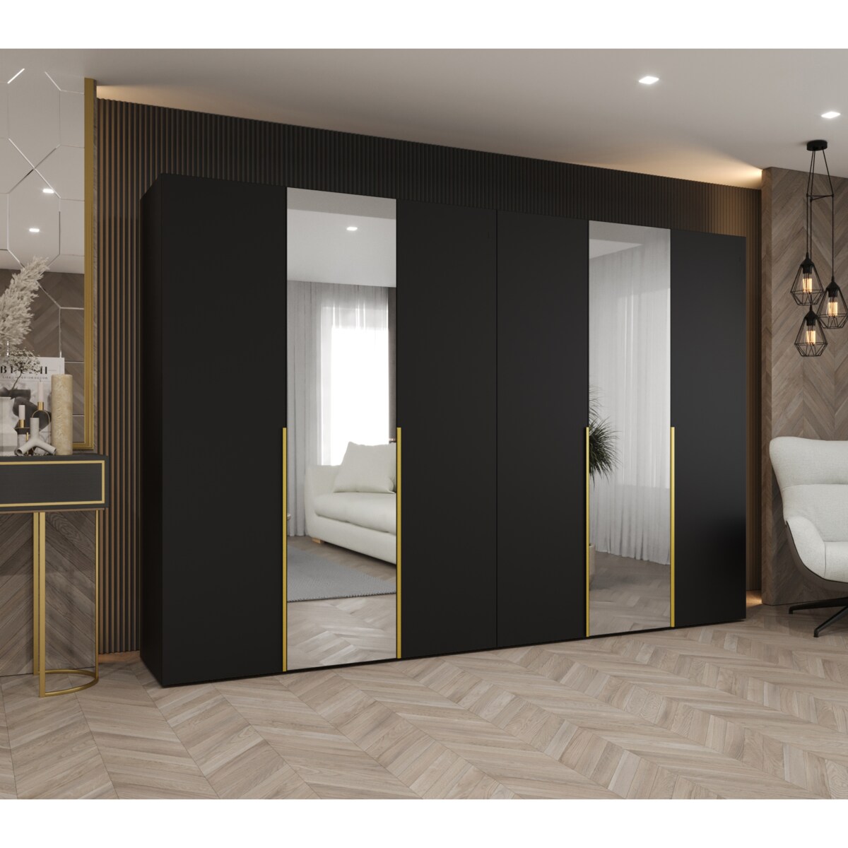 Szafa uchylna otwierana ALICANTE 2 300 wys. 202 cm Czarny + u. Złoty