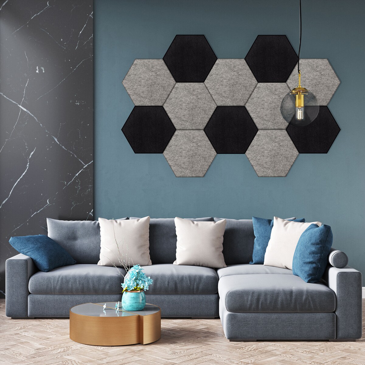 Zestaw 2 szt panel filcowy Felly 40x46 cm płytka heksagon gładki czarny