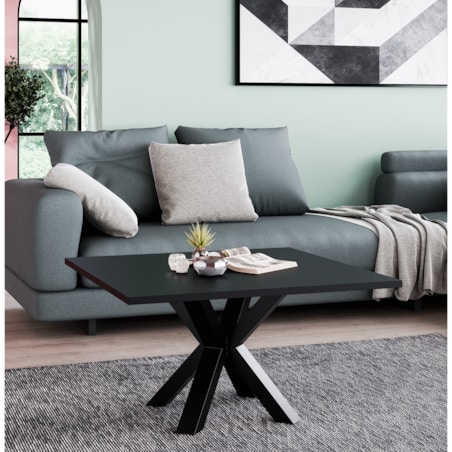 Stolik kawowy NEO kwadratowy 90x90 z metalową podstawą- czarny