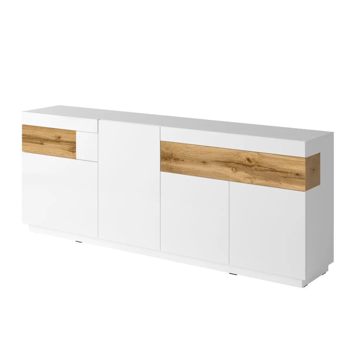 Komoda SILKE 4D2S 219cm biały połysk/dąb wotan