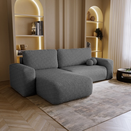 Narożnik Lewy ILO z funkcją spania i pojemnikiem na pościel, ciemno-szary