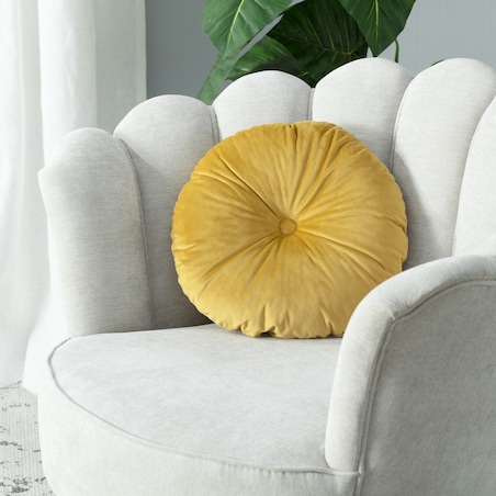 Poduszka okrągła z guzikiem, oliwkowy zielony, ⌀37 cm, Velvet