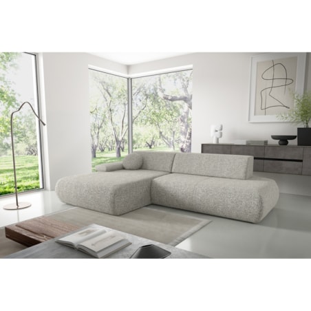 Narożnik rozkładany PENTI z pojemnikiem na pościel, lewy, szaro-beżowy