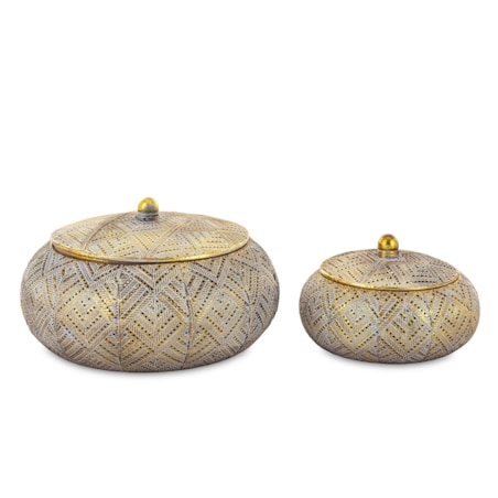Szkatułka metalowa 2 szt. złote 15x23x23 i 11x15,5x15,5 ZUCCA