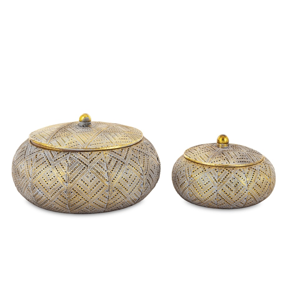 Szkatułka metalowa 2 szt. złote 15x23x23 i 11x15,5x15,5 ZUCCA
