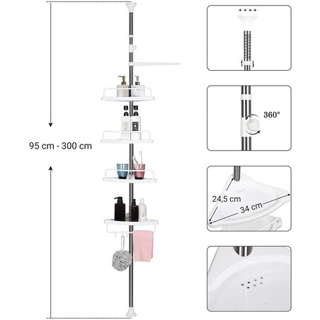 Półka Łazienkowa Teleskopowa Biały, Srebrny