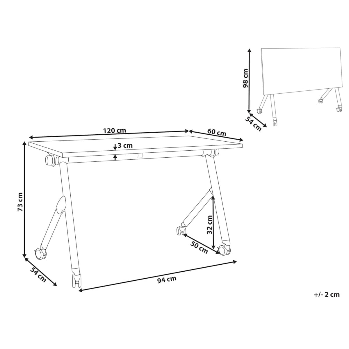 Składane biurko BENDI Jasnobrązowy 120 cm 60 cm Z kółkami