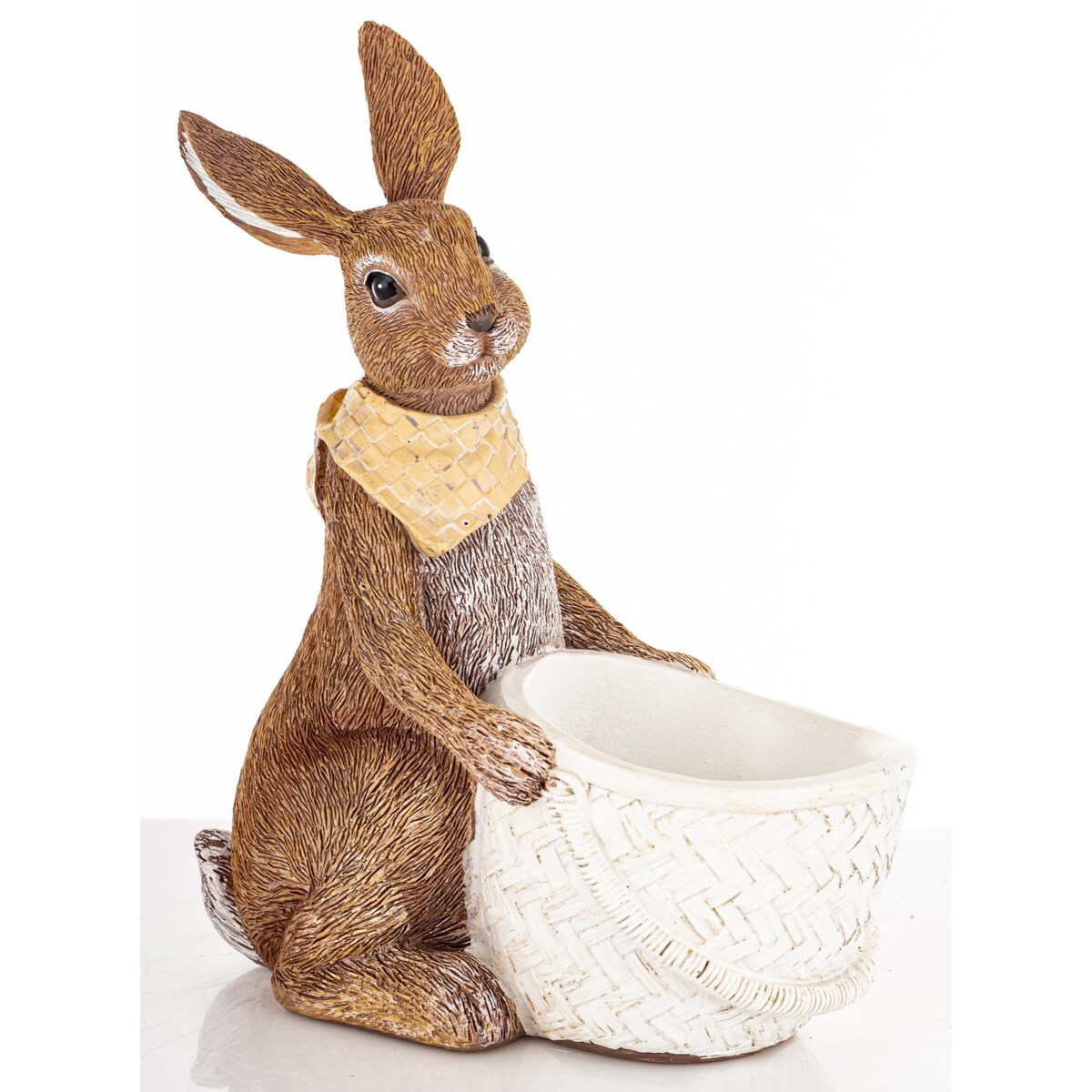 Dekoracja - królik z białym koszykiem 19x14,5x9,5 cm i apaszką