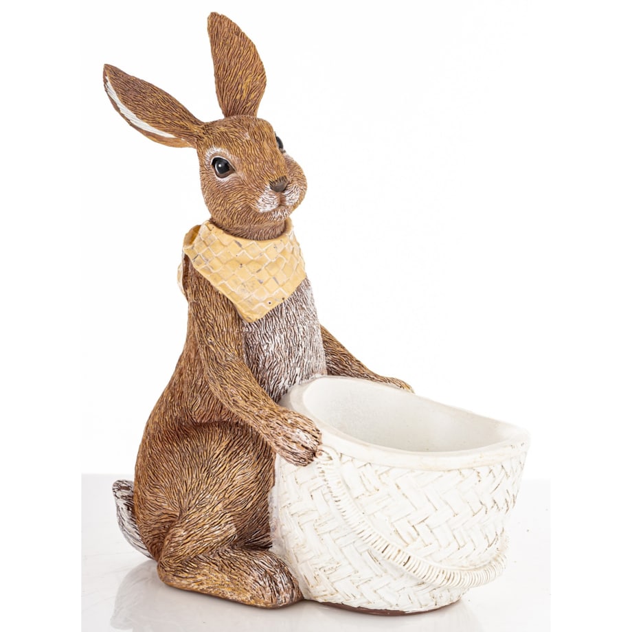Dekoracja - królik z białym koszykiem 19x14,5x9,5 cm i apaszką