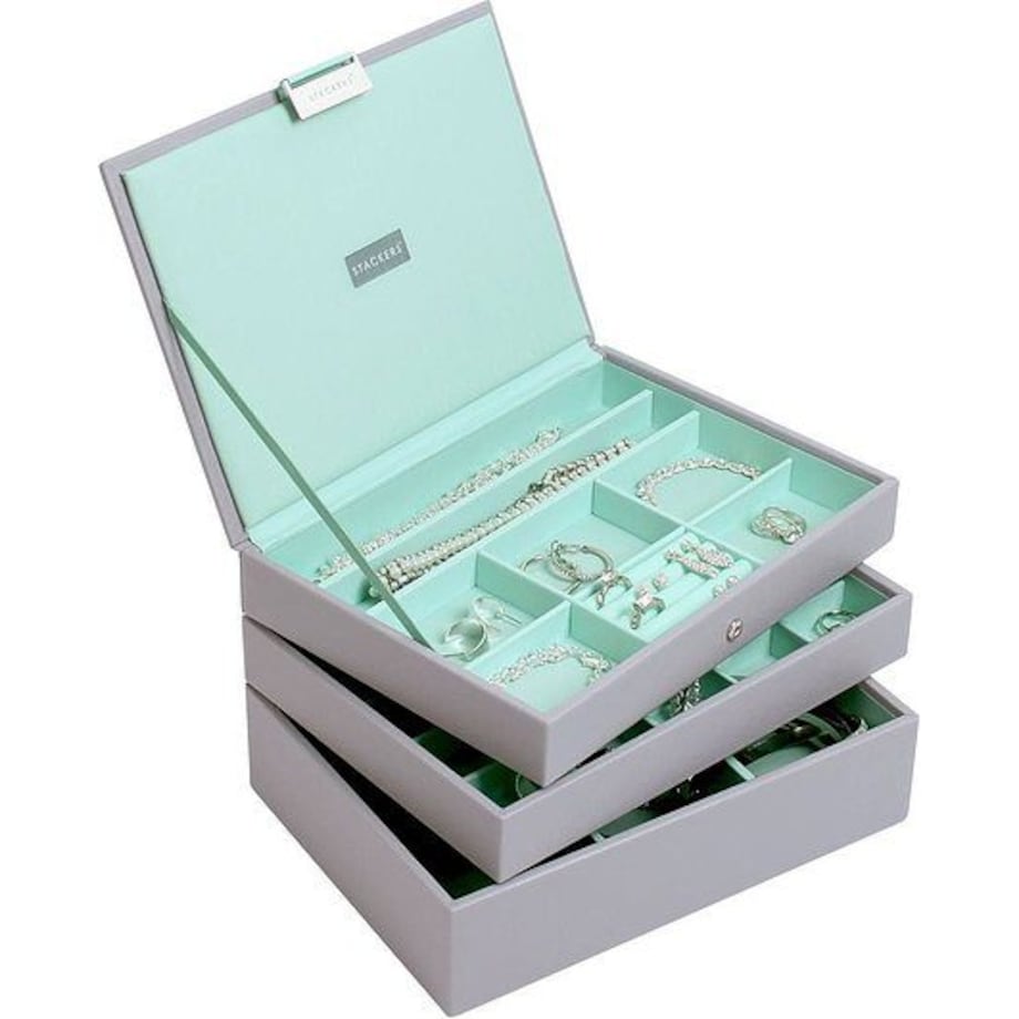 Szkatułka na biżuterię Stackers potrójna classic szaro-miętowa