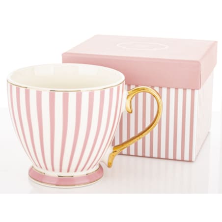 Kubek-filiżanka porcelanowy w paski w pudełku 450 ml TASSA - różowy