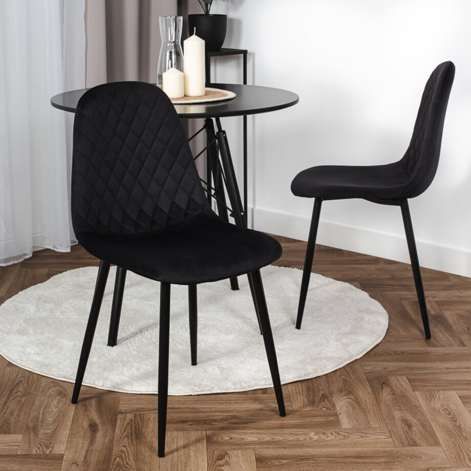 Krzesło tapicerowane nowoczesne pikowane do salonu jadalni czarne