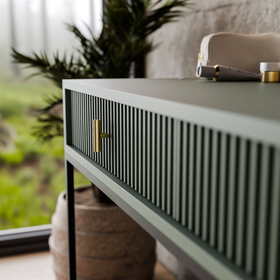 Toaletka MIDNIGHT na stelażu z lustrem i oświetleniem LED, zielona