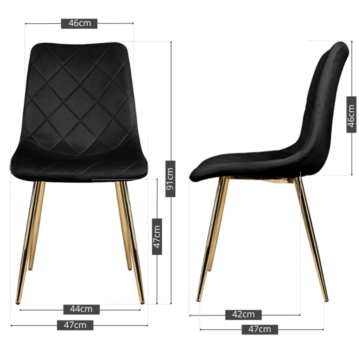Krzesło tapicerowane czarne welurowe pikowane nowoczesne złote nogi