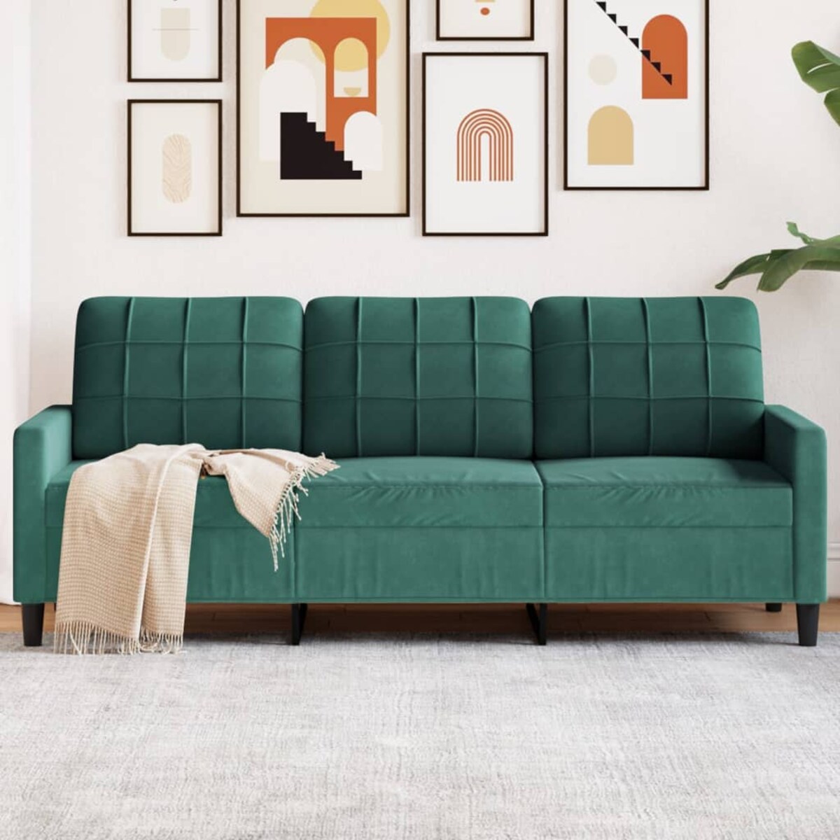 vidaXL Sofa 3-osobowa, ciemnozielony, 180 cm, obita aksamitem