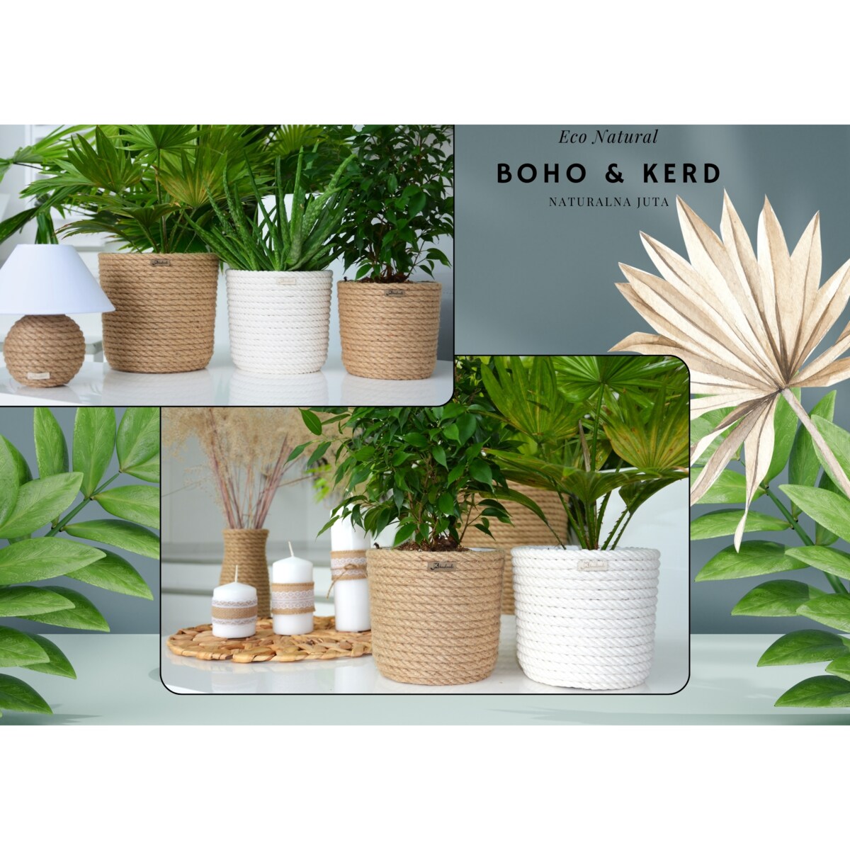 20 BOHO jutowa osłonka na doniczkę * wzór BOHO20/200 * naturalny sznurek z juty * styl naturalny skandynawski etno loft marynistyczny * koszyk na kwiaty z trawy plecionej jutowej