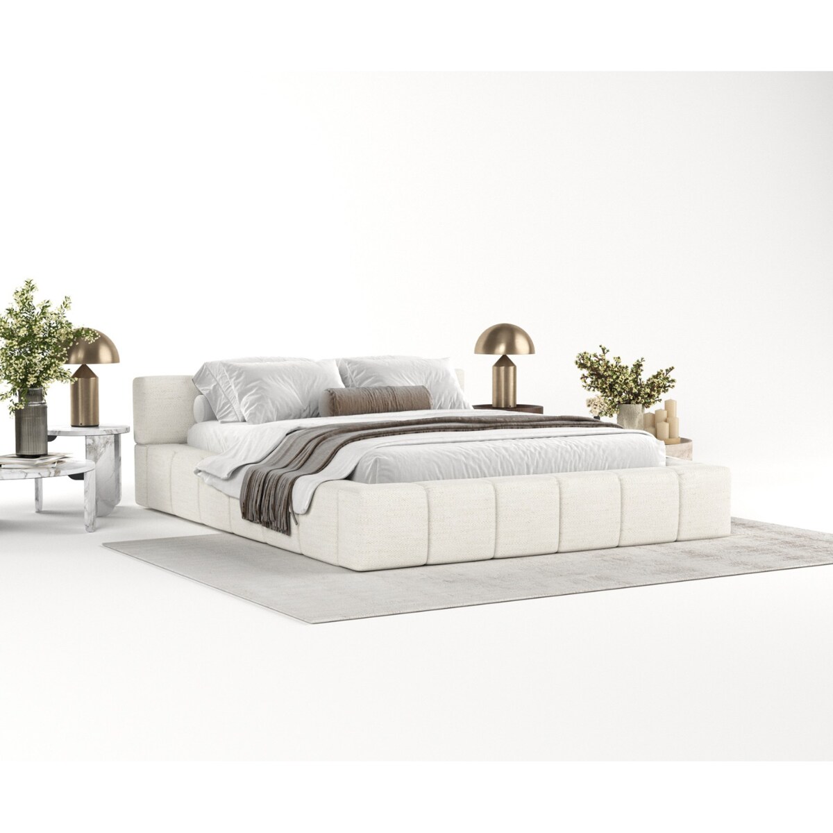 Łóżko tapicerowane MILOS 180x200 z pojemnikiem, Kremowy, tkanina Modesto 492